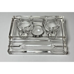 Art Deco 1920's TWN Co Clear Glass Double Inkwell & Pen Holder Desk Set Antique
